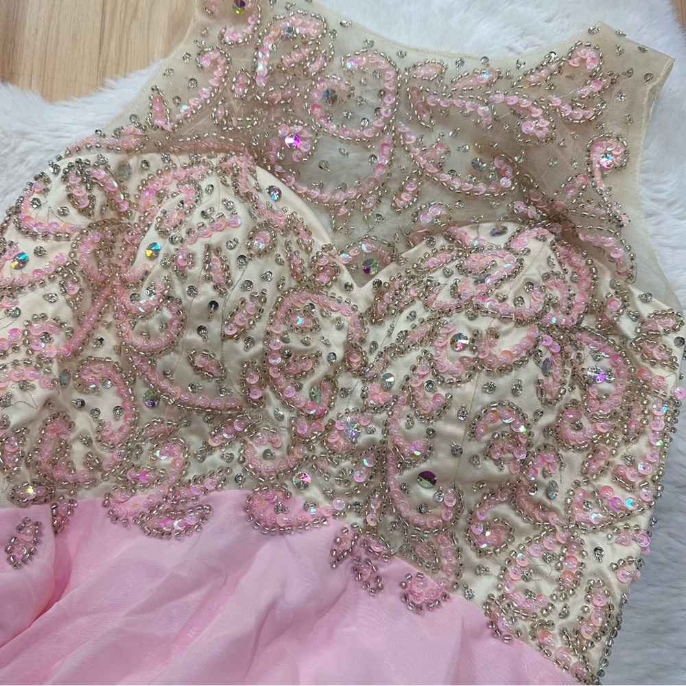 PARTY PROM SEQUIN BEADED PINK DETAIL DRESS